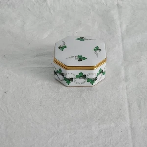 Portagioie ottagonale porcellana Herend Ungheria trifogli 253 dipinto a mano bordo oro - Foto 1 di 20