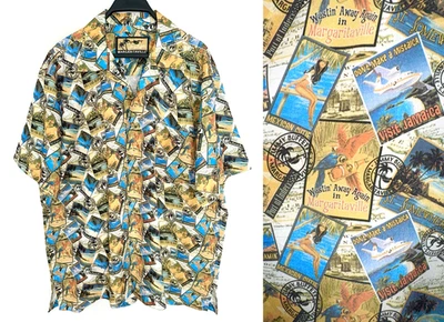 Camisa Hawaiana MARGARITAVILLE Jimmy Buffett Parrothead Estampado Postal Grande Foto 1 de 4