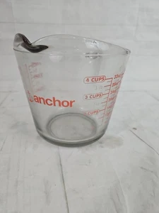 Anchor Hocking 4 CUP Glass Measuring Cup Red Letters 1 Quart - Picture 1 of 7
