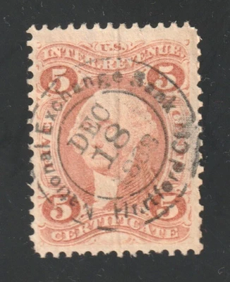 Scott #R24c, Used, F, 5¢ Certificate, SOTN CDS, National Exchange Bank, Hartford - Image 1 of 2