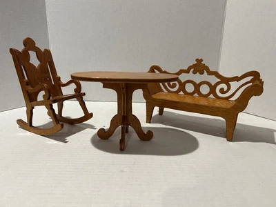 Vintage Wood Doll Furniture Set 5-7” Table, Chair & Bench - Image 1 of 4