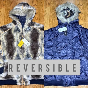 LEEMAN FAUX FUR REVERSIBLE HOODED TRACK JACKET Black Size 5XL NWT Not A Supreme - Picture 1 of 16