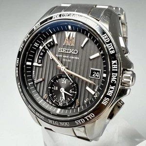 Seiko Brightz Radio Solar Watch Black 8B54 0AW0 44mm Mens 10BAR Waterproof - Picture 1 of 10