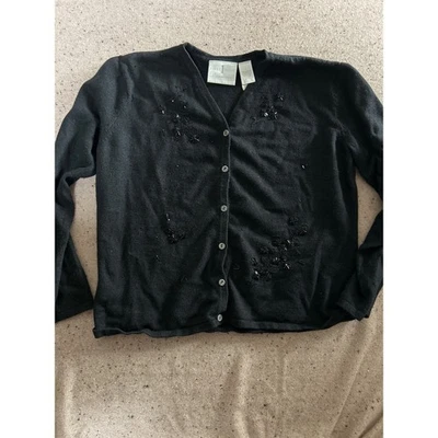 Cárdigan negro pequeño mezcla de angora seda adornado caprichoso hada glamour grande Foto 1 de 4