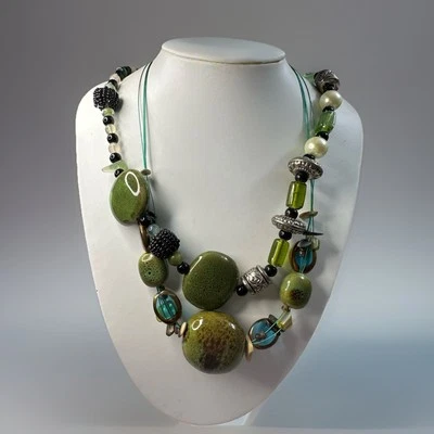 Lote Collar PREMIER DESIGNS Verde Vidrio Moteado Azul Negro Plata Bronce X2 Sig Foto 1 de 4