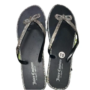 Juicy Couture Damengröße 10 schwarze Sandalen Flip-Flops Schleife Glitzer - Bild 1 von 3