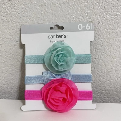 Carter's Headwraps Headbands Set of 3 Flowers Bow Elastic Girls 0-6 Months NEW - Image 1 of 3