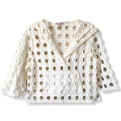 Juicy Couture Círculo Ojales Sudadera con Capucha Pullover Top S Marfil Recortado Costero Neutro  Foto 1 de 4