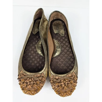 Born Gold Metallic Leather Beaded Ballet Flats Round Toe Women's USA 8M - Image 1 of 4