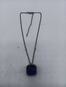 Vtg Sorrelli Large Blue CRYSTAL GLASS PENDANT Necklace Silvertone - Picture 1 of 9