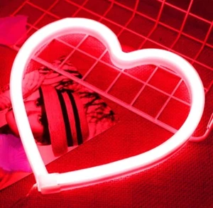 Red Heart Neon Sign LED Battery USB Powered Valentines Day Party Home Decor - Picture 1 of 2