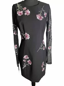 Cinq A Sept NWT Sz 10 B 36” W 32” L 35” Black Dress Embroidered Sheer Arms Fancy - Picture 1 of 10
