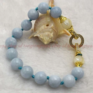 Natürliche 10mm Aquamarin Rund Edelstein & Weiße Barock Perle Armband 19cm - Bild 1 von 8