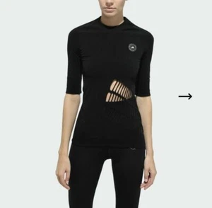 NWT Adidas by Stella McCartney Womens TRUE STRENGTH Warp Knit Tee S Black $120 - Picture 1 of 6