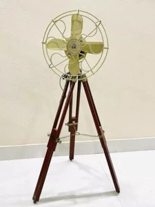 Brass Antique Floor Standing Electric Fan Royal Navy London Fan With Wood Tripod - Picture 1 of 8
