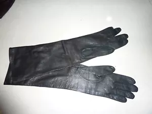 Vintage Made in FRANCE Alexander's black leather long gloves REAL KID SZ 6 1/2 - Picture 1 of 5