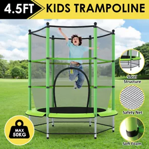 4.5ft Kids Upgrade Trampoline Round Trampolines Enclosure Safety Net Green - Picture 1 of 11