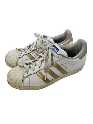 ZAPATOS DEPORTIVOS ADIDAS SUPERSTAR MUJER CUERO BLANCO RAYAS DORADAS TALLA 7  Foto 1 de 4