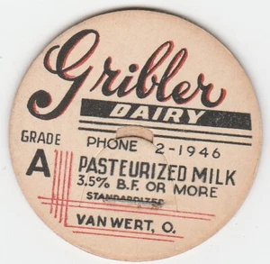 Vintage milk bottle cap, Gribler Dairy, Grade A, lot c - Picture 1 of 2