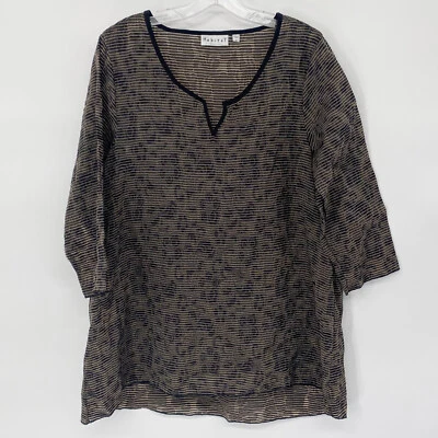 Habitat Clothes To Live In M Medium Brown Black Texutred Striped Top Blouse - Image 1 of 4