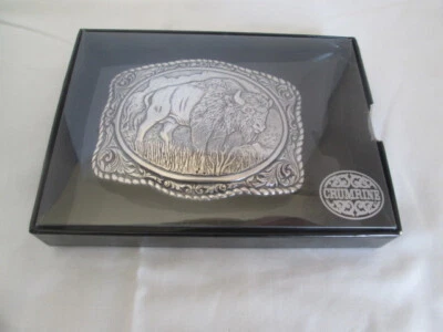 NEW Crumrine Western Buffalo Belt Buckle In Box Silver Tone - Image 1 of 4