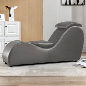 Chaise Lounge Sex Chair Yoga Gray Faux Leather Armless Curved Adult Lounger New - Picture 1 of 14