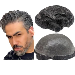 Herren Echthaar Toupet NLW Europäisches Haarteil HD dünne Haut Spitze 1B Off Black - Bild 1 von 8