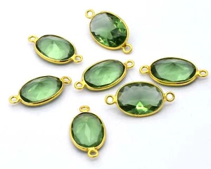 10 Pcs 20X10mm Green Amethyst Connector Pendent 2 Loop Bezel Gold Plated - Picture 1 of 4