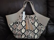 Sole Society Tote - Tan - Faux Leather - Canvas Snake Pattern - Snap Closure 