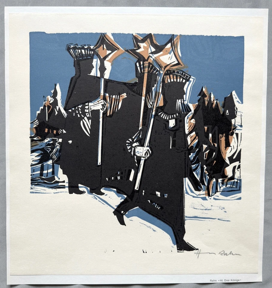 Hans Rahn 1905 - 1991 Linolschnitt Titel: Hl. Drei Könige, signiert - Bild 1 von 1
