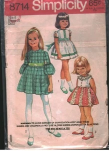 8714 Vintage Simplicity Sewing Pattern Girls 1970s Dress Cut & Complete - Picture 1 of 2