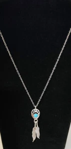 Native American Bear Paw 925 Sterling Silver Blue Turquoise Pendant Necklace - Picture 1 of 4