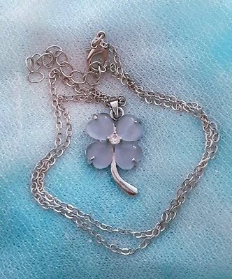 COLLANA FIORE OPALE BLU OCCHIO DI GATTO IN ARGENTO 925 PENDENTE CIONDOLO FIORE - Immagine 1 di 4