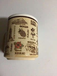 Taza de café de recuerdo de colección de las islas de Hawai grabada blanca marrón década de 1970 rara - Imagen 1 de 4