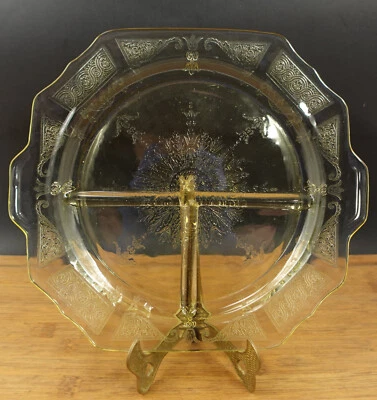 Yellow Depression Glass Grill Plate Anchor Hocking 1930s Princess Compass - Image 1 of 4