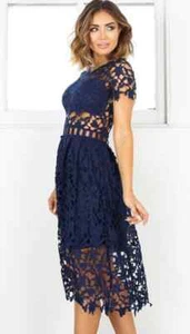 Showpo Dress Womens Size 12 Magical Mystery Navy Crochet Midi - Picture 1 of 12