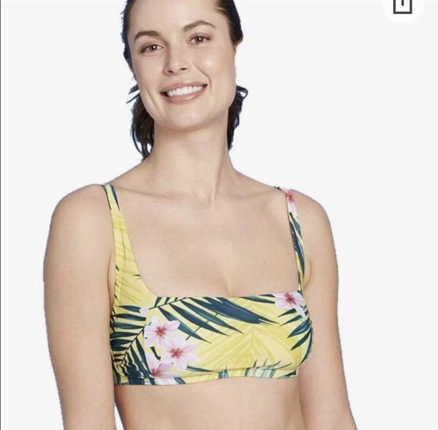 Kona Sol Women's Size XL Yellow & Green Tropical Square Neck Bikini Top B220