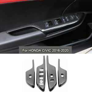 For Honda Civic 2016-2021 4X Carbon Fiber Car Door Window Lock Switch Lift Cover
