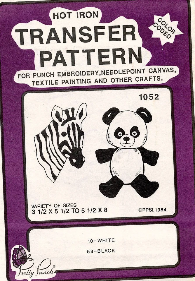 1980's VTG Pretty Punch Embroidery Zebra Koala Bear Transfer Pattern 1052 - Image 1 of 1