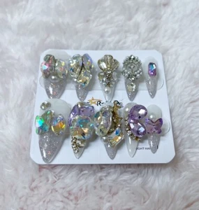 Nails Handmade press on nails 3D size M Diamond Heart - Picture 1 of 9