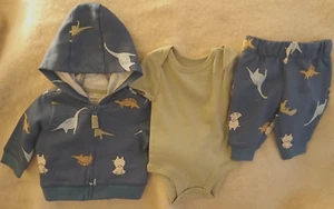 CARTER'S BLUE & GRAY 3*PIECE HOODED DINOSAUR PANTS OUTFIT-NEWBORN-NEW WITH TAGS - Foto 1 di 8