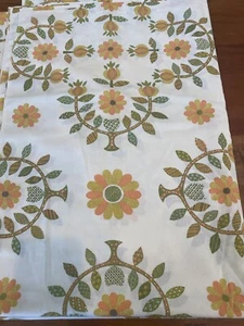 Funky Floral 70s Sheet Twin Flat Green Yellow Gold Fieldcrest 60s Mod USA MCM - Picture 1 of 3