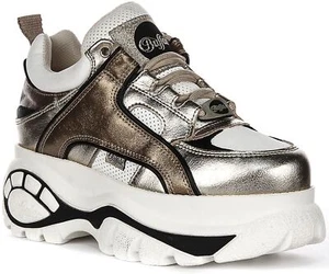 BUFFALO Classici con Lacci Vegan Plateau Donna Scarpe Sportive IN D'Oro Beige - Foto 1 di 6