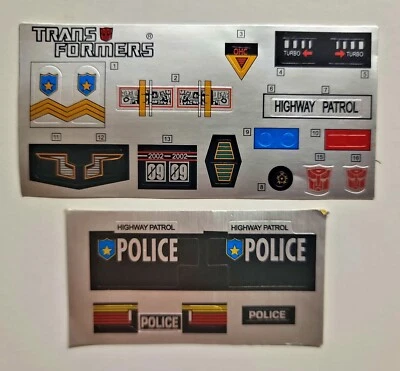 TRANSFORMERS G1 PROWL STICKER SHEET RARE! AUTOBOT CAR TOY ROBOT DECALS LABELS - Image 1 of 2