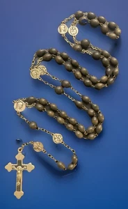 Vintage Cocoa Wood, Saint Pater Medal Rosary Wood Clover Crucifix, France - Picture 1 of 11