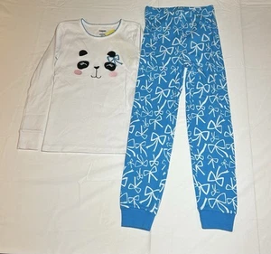 Gymboree Girls Size 7 White Blue Panda Bow 2 Piece Long Sleeve PJ Set NWT - Picture 1 of 16
