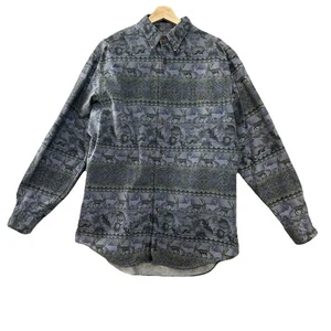 Vtg Woolrich Cotton Flannel Shirt Mens Large Outdoor Moose Deer Nature 90s Aztec - Picture 1 of 11