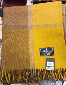 100% Recycled Wool Blanket The House Of Balmoral Scotland Box Check Mustard Mix - Picture 1 of 4