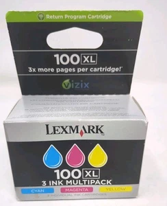 3 Pk Lexmark 100XL Cyan Magenta Yellow Cartridge for Inkjet Printers New In Box - Picture 1 of 5