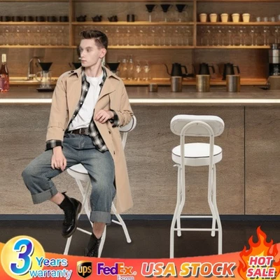 2 Pcs Folding Bar Stool with Backrest Tall Foldable Stool Chair Portable High... - Image 1 of 4